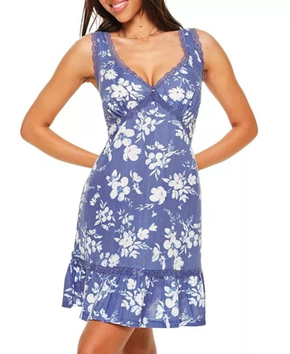 ADORE ME Sz XL Dienna Slip Dress Pressed Blooms Open Back Blue White Floral